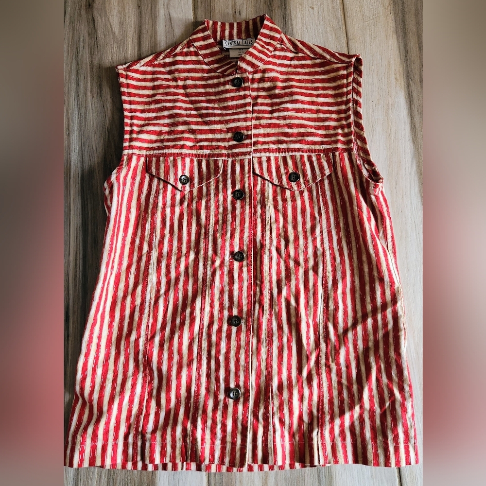 Vintage Womens Sleeveless Striped Button Down Western Top Size Small